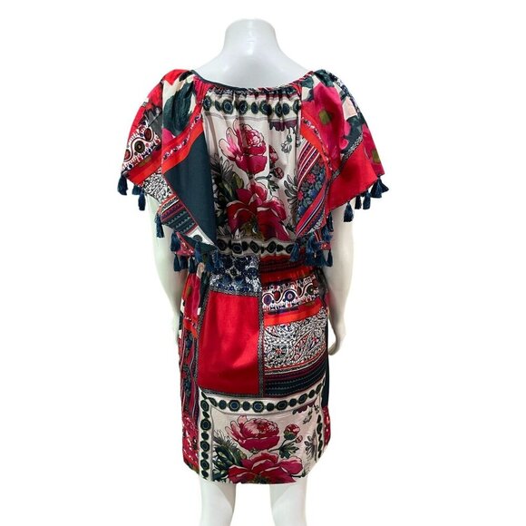 Anthropologie Vanessa Virginia Persian Rose Tassle Boho Dress XS Patchwork Red - Picture 3 of 8